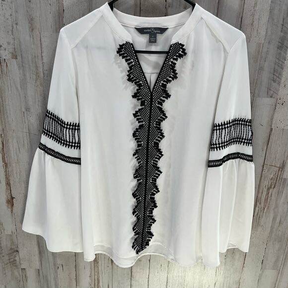 Market & Spruce Boho Bell Sleeve Embroidered Blouse White Size Small - Picture 1 of 6
